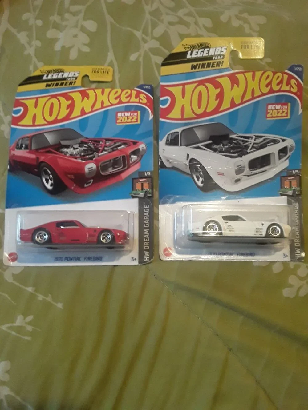X2 Hot Wheels Legends Tour Winner 1970 Pontiac Firebirds Red White Car